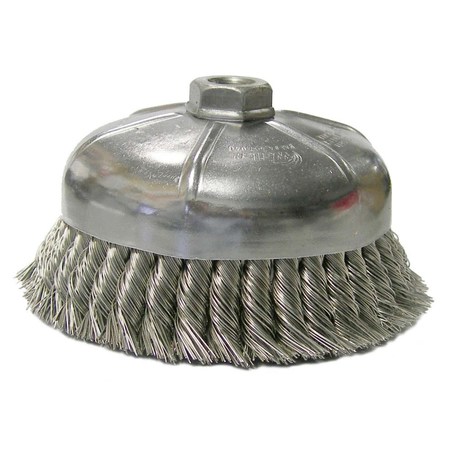 WEILER 6" Single Row Knot  Cup Brush.023" Stainless , 5/8"-11 UNC Nut 12476